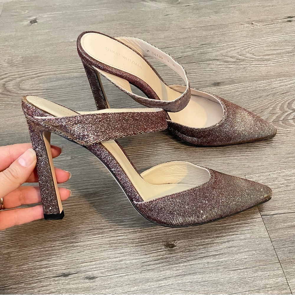 Stuart Weitzman Bronze Brown Eventually Mules Poi… - image 3